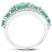 Bids.com 3.27 Carat Genuine Emerald and White Zircon .925 Sterling Silver Ring Rings