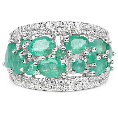 Bids.com 3.27 Carat Genuine Emerald and White Zircon .925 Sterling Silver Ring Rings