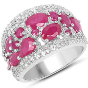 Bids.com 3.89 Carat Genuine Ruby and White Zircon .925 Sterling Silver Ring Rings