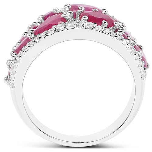 Bids.com 3.89 Carat Genuine Ruby and White Zircon .925 Sterling Silver Ring Rings