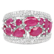 Bids.com 3.89 Carat Genuine Ruby and White Zircon .925 Sterling Silver Ring Rings