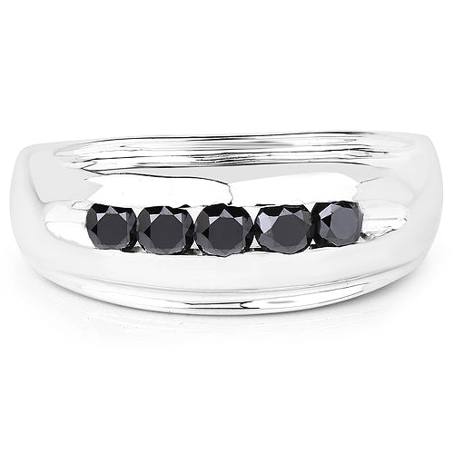 Bids.com 0.50 Carat Genuine Black Diamond .925 Sterling Silver Ring Rings