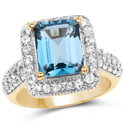 Bids.com 14K Yellow Gold Plated 5.03 Carat Genuine London Blue Topaz and White Topaz .925 Sterling Silver Ring Rings