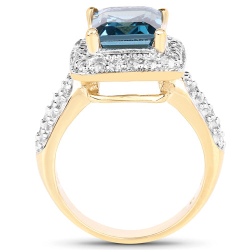 Bids.com 14K Yellow Gold Plated 5.03 Carat Genuine London Blue Topaz and White Topaz .925 Sterling Silver Ring Rings
