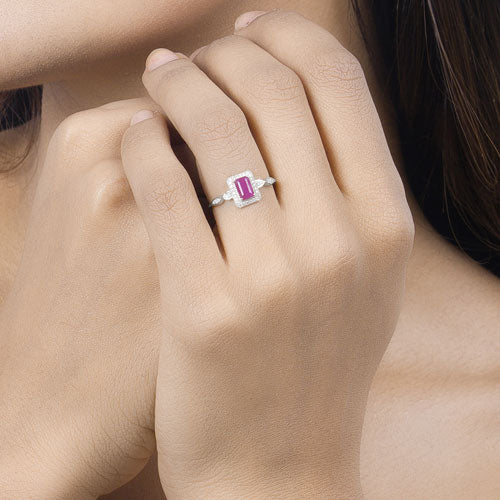 Bids.com 0.75 Carat Genuine Ruby and White Diamond 14K White Gold Ring Rings