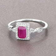Bids.com 0.75 Carat Genuine Ruby and White Diamond 14K White Gold Ring Rings