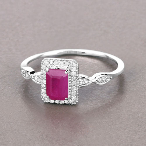 Bids.com 0.75 Carat Genuine Ruby and White Diamond 14K White Gold Ring Rings