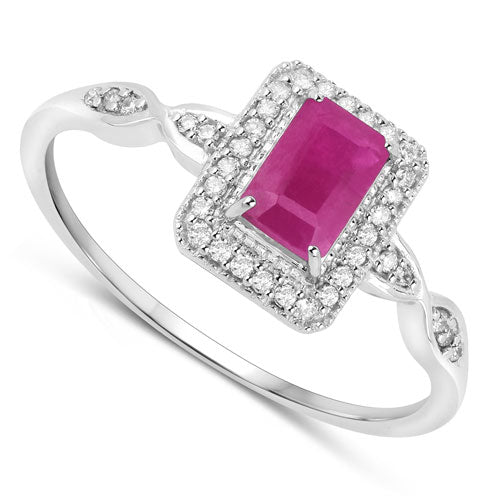 Bids.com 0.75 Carat Genuine Ruby and White Diamond 14K White Gold Ring Rings