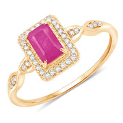 Bids.com 0.75 Carat Genuine Ruby and White Diamond 14K Yellow Gold Ring Rings