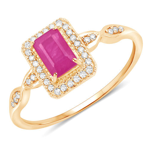 Bids.com 0.75 Carat Genuine Ruby and White Diamond 14K Yellow Gold Ring Rings