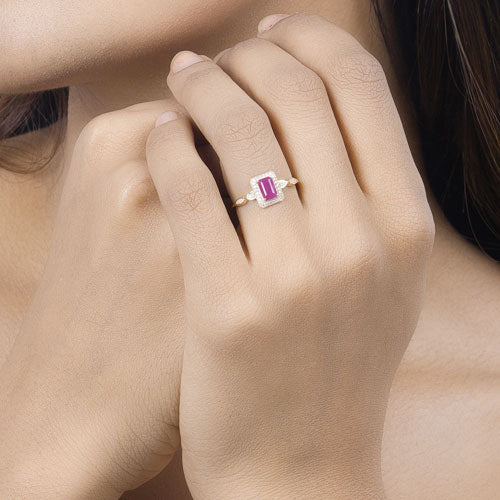 Bids.com 0.75 Carat Genuine Ruby and White Diamond 14K Yellow Gold Ring Rings