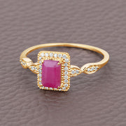 Bids.com 0.75 Carat Genuine Ruby and White Diamond 14K Yellow Gold Ring Rings