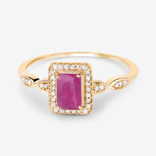 Bids.com 0.75 Carat Genuine Ruby and White Diamond 14K Yellow Gold Ring Rings