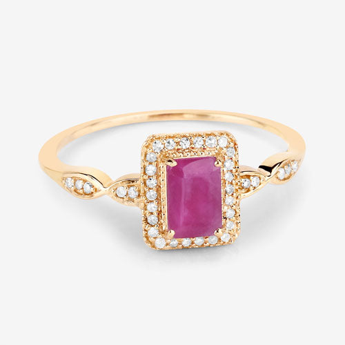 Bids.com 0.75 Carat Genuine Ruby and White Diamond 14K Yellow Gold Ring Rings