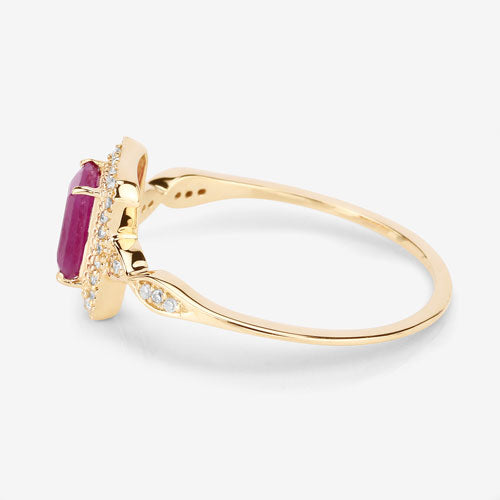 Bids.com 0.75 Carat Genuine Ruby and White Diamond 14K Yellow Gold Ring Rings