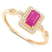 Bids.com 0.75 Carat Genuine Ruby and White Diamond 14K Yellow Gold Ring Rings