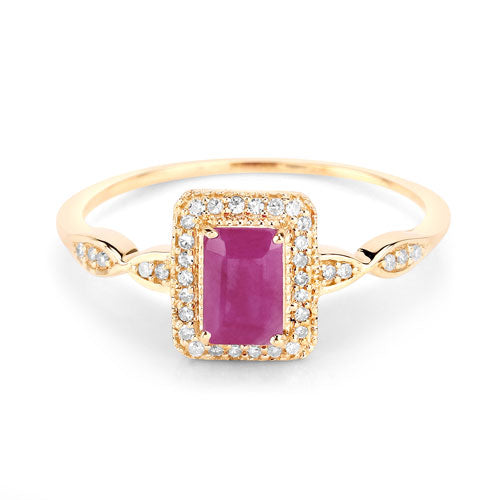 Bids.com 0.75 Carat Genuine Ruby and White Diamond 14K Yellow Gold Ring Rings
