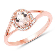 Bids.com 0.78 Carat Genuine Morganite and White Diamond 14K Rose Gold Ring Rings