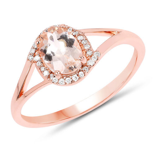 Bids.com 0.78 Carat Genuine Morganite and White Diamond 14K Rose Gold Ring Rings