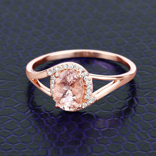Bids.com 0.78 Carat Genuine Morganite and White Diamond 14K Rose Gold Ring Rings