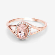 Bids.com 0.78 Carat Genuine Morganite and White Diamond 14K Rose Gold Ring Rings