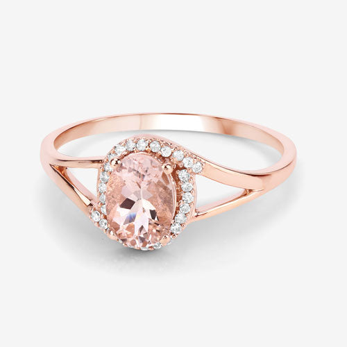 Bids.com 0.78 Carat Genuine Morganite and White Diamond 14K Rose Gold Ring Rings