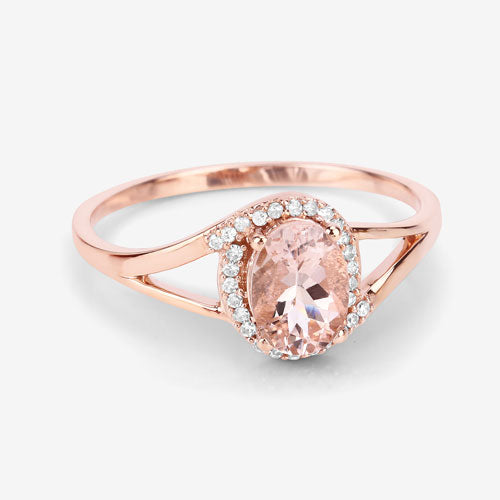 Bids.com 0.78 Carat Genuine Morganite and White Diamond 14K Rose Gold Ring Rings
