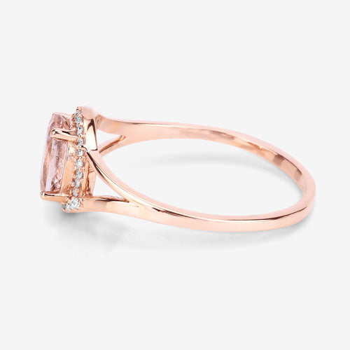 Bids.com 0.78 Carat Genuine Morganite and White Diamond 14K Rose Gold Ring Rings