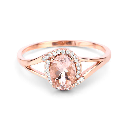 Bids.com 0.78 Carat Genuine Morganite and White Diamond 14K Rose Gold Ring Rings