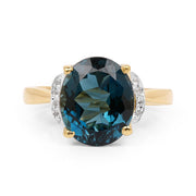 Bids.com 14K Yellow Gold Plated 6.09 Carat Genuine London Blue Topaz & White Diamond .925 Sterling Silver Ring Rings