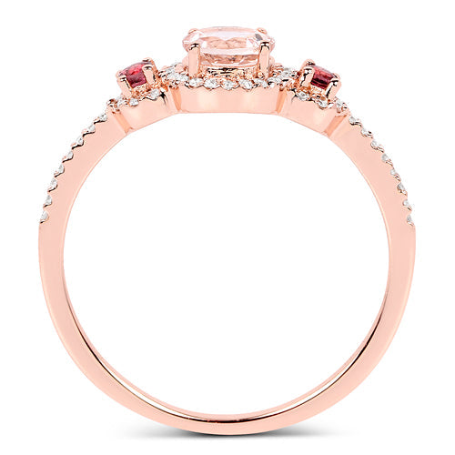 Bids.com 0.63 Carat Genuine Morganite, Pink Tourmaline and White Diamond 14K Rose Gold Ring Rings