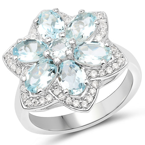 Bids.com 2.88 Carat Genuine Aquamarine .925 Sterling Silver Ring Rings