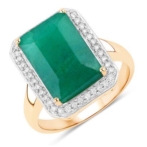 Bids.com 5.71 Carat Dyed Emerald and White Diamond 14K Yellow Gold Ring Rings
