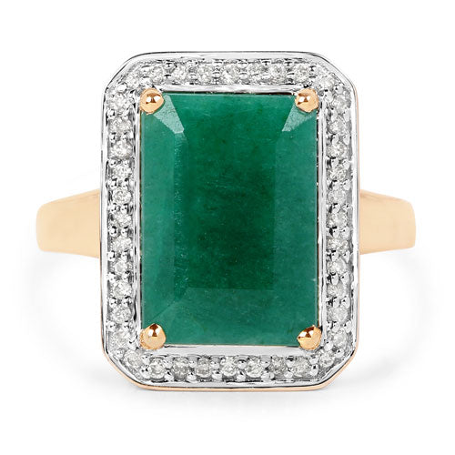Bids.com 5.71 Carat Dyed Emerald and White Diamond 14K Yellow Gold Ring Rings
