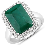 Bids.com 5.72 Carat Dyed Emerald and White Diamond .925 Sterling Silver Ring Rings