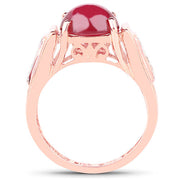 Bids.com 14K Rose Gold Plated 4.71 Carat Genuine Glass Filled Ruby and White Topaz .925 Sterling Silver Ring Rings
