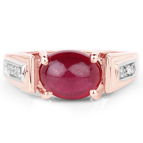 Bids.com 14K Rose Gold Plated 4.71 Carat Genuine Glass Filled Ruby and White Topaz .925 Sterling Silver Ring Rings