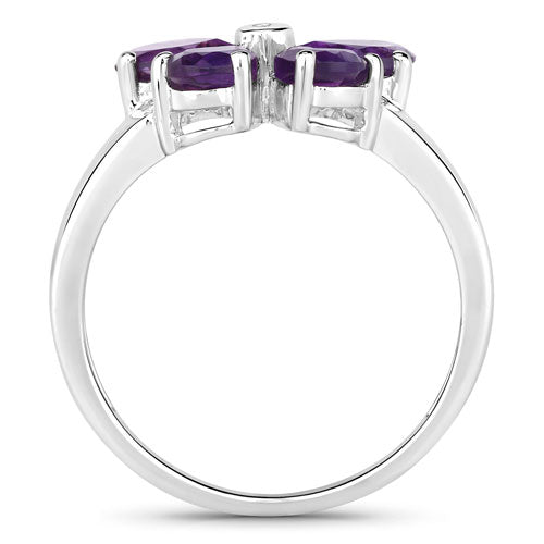 Bids.com 1.35 Carat Genuine Amethyst and Created White Sapphire .925 Sterling Silver Ring Rings