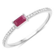 Bids.com 0.22 Carat Genuine Ruby and White Diamond 14K White Gold Ring Rings