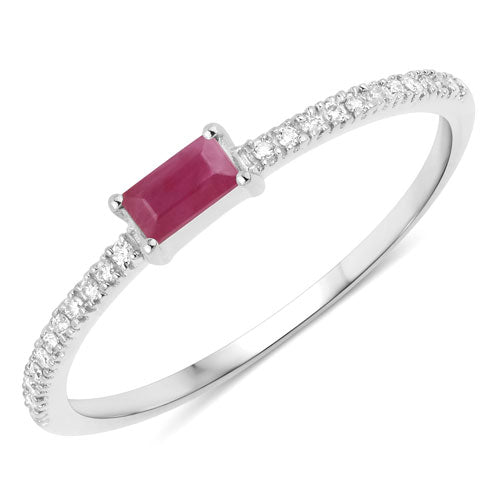 Bids.com 0.22 Carat Genuine Ruby and White Diamond 14K White Gold Ring Rings
