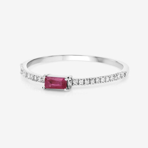 Bids.com 0.22 Carat Genuine Ruby and White Diamond 14K White Gold Ring Rings