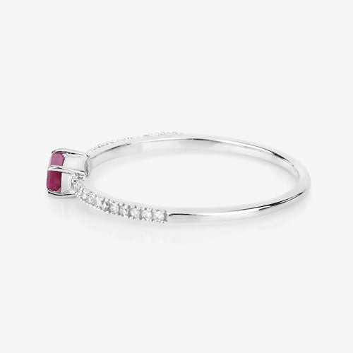 Bids.com 0.22 Carat Genuine Ruby and White Diamond 14K White Gold Ring Rings