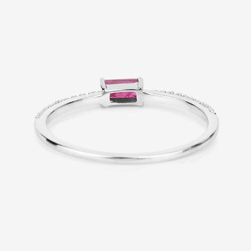 Bids.com 0.22 Carat Genuine Ruby and White Diamond 14K White Gold Ring Rings