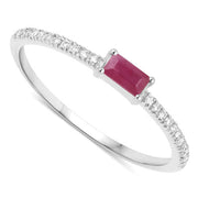 Bids.com 0.22 Carat Genuine Ruby and White Diamond 14K White Gold Ring Rings