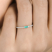 Bids.com 0.18 Carat Genuine Zambian Emerald and White Diamond 14K White Gold Ring Rings