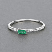 Bids.com 0.18 Carat Genuine Zambian Emerald and White Diamond 14K White Gold Ring Rings
