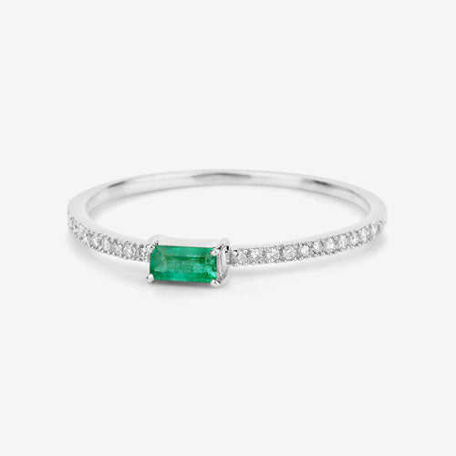 Bids.com 0.18 Carat Genuine Zambian Emerald and White Diamond 14K White Gold Ring Rings