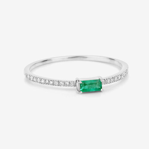 Bids.com 0.18 Carat Genuine Zambian Emerald and White Diamond 14K White Gold Ring Rings