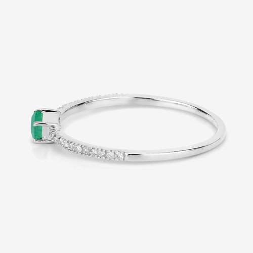 Bids.com 0.18 Carat Genuine Zambian Emerald and White Diamond 14K White Gold Ring Rings