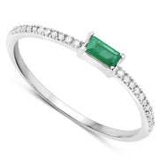 Bids.com 0.18 Carat Genuine Zambian Emerald and White Diamond 14K White Gold Ring Rings